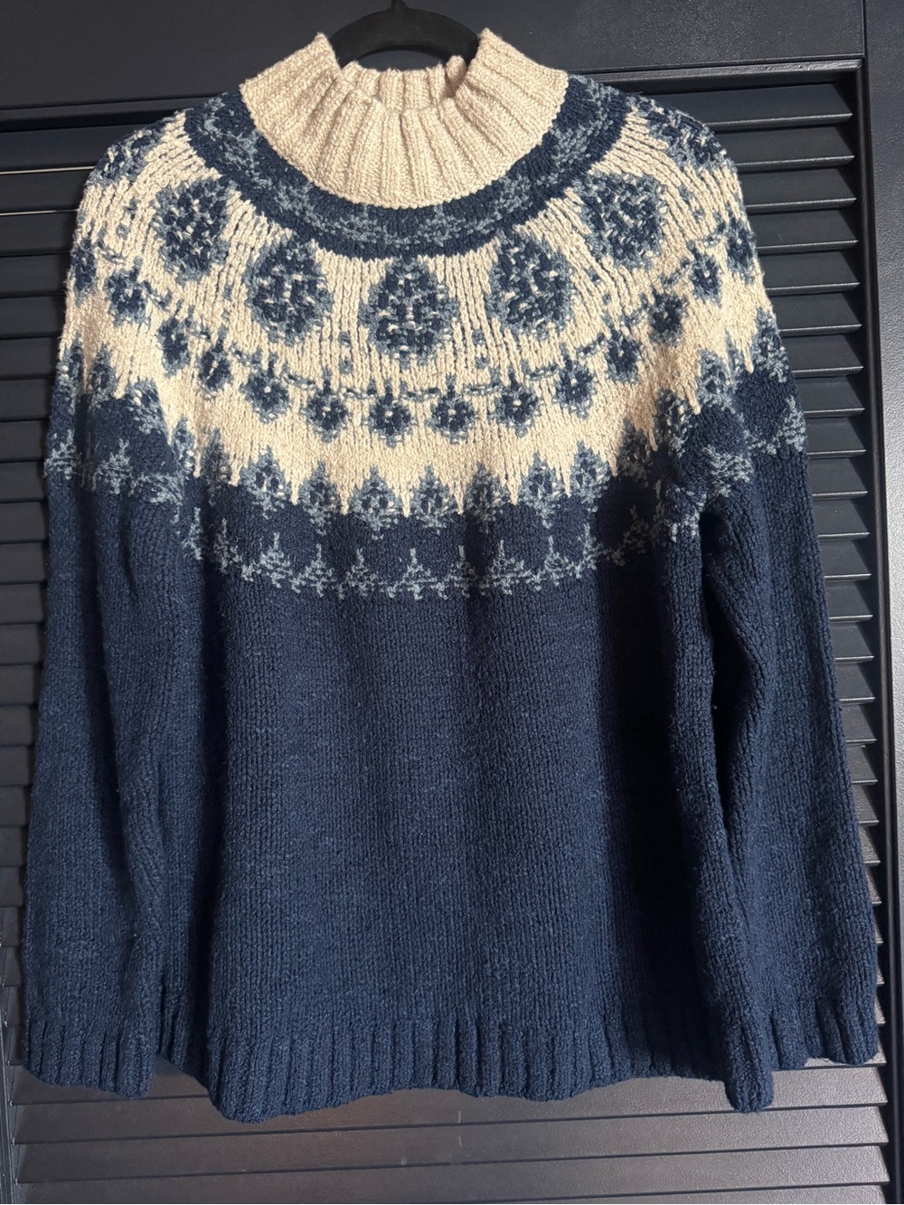 J.Jill Navy Cream Fair Isle Mock Neck Sweater Medium Petite NWT